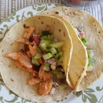 Blackened Salmon Fish Tacos with Tomatillo Salsa and Watermelon Radishes