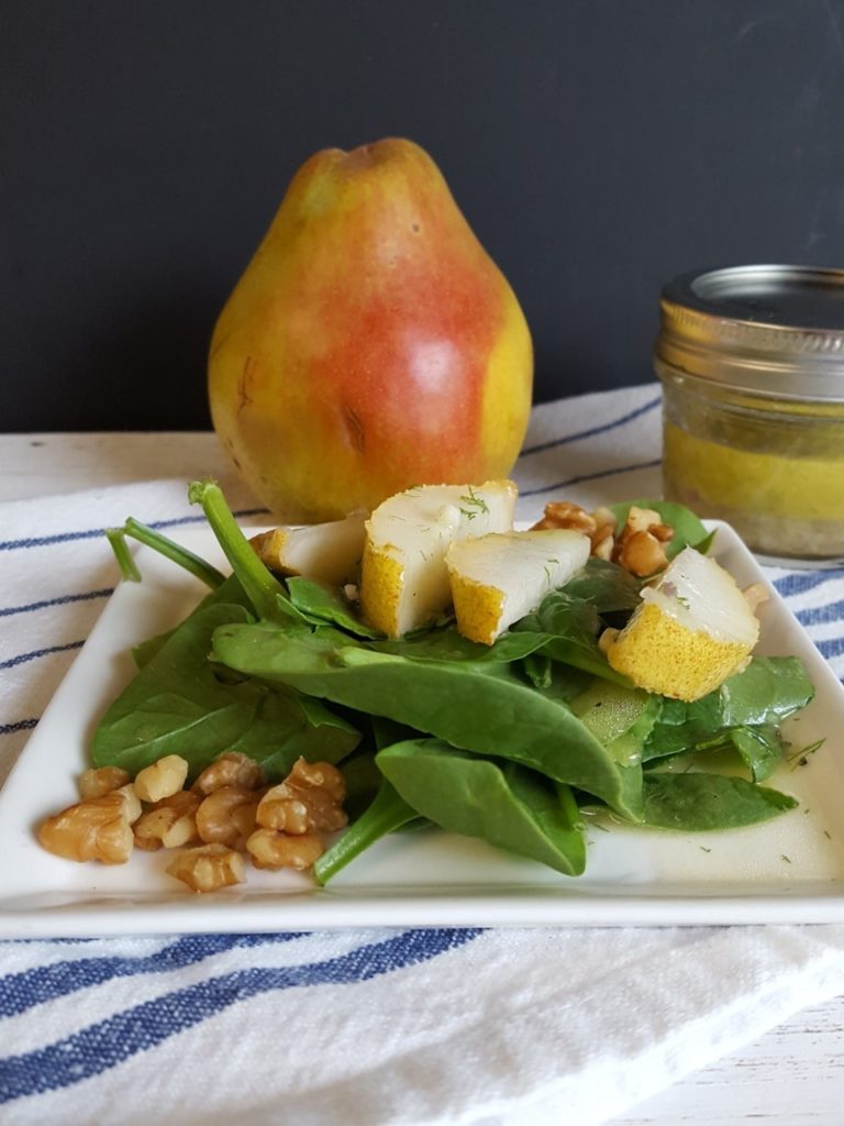 Spinach Pear Salad with Meyer Lemon Vinaigrette