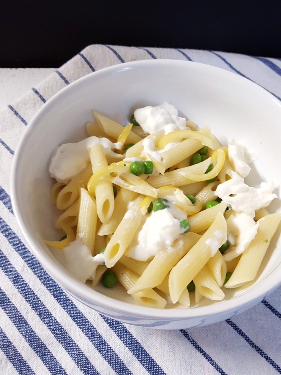 Penne with Burrata, Peas, and Preserved Lemons - Fix Me a Little Lunch