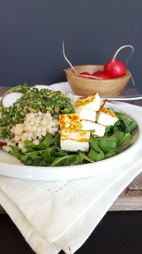 Israeli Couscous, Arugula Pesto Spring Salad