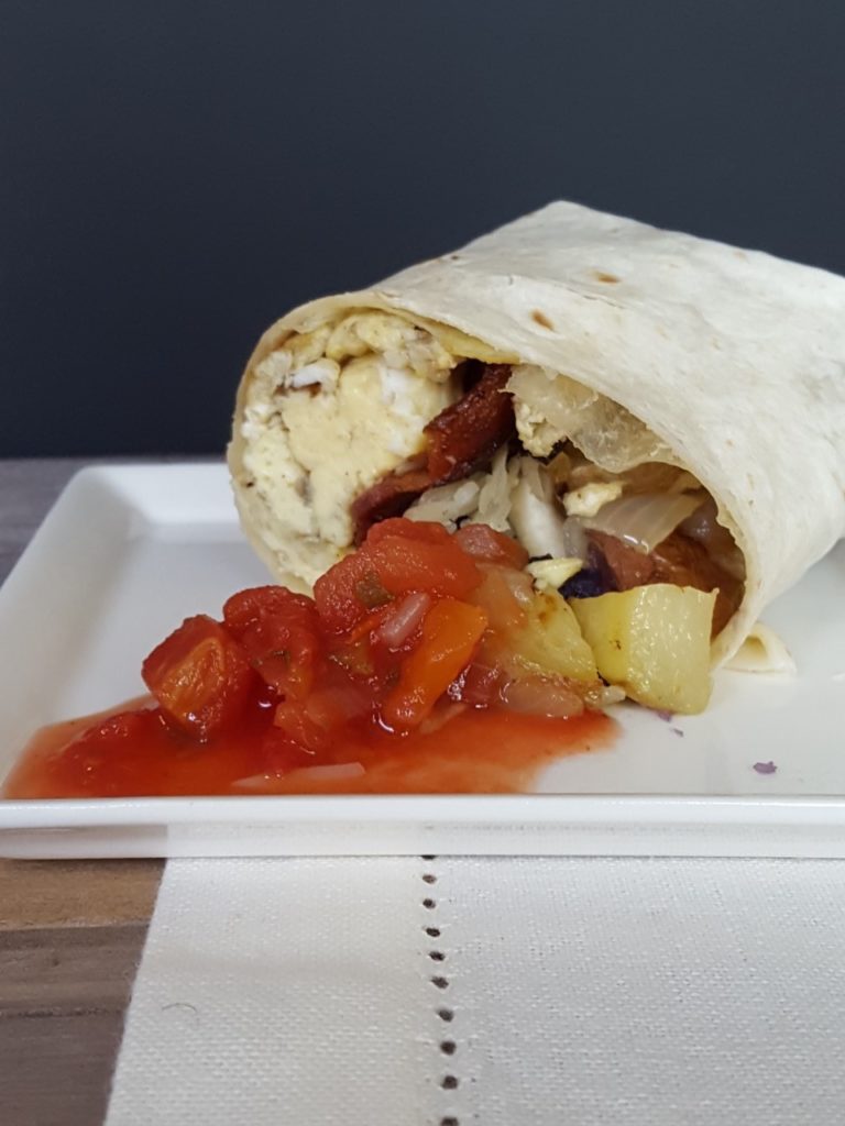 freezer egg, potato and bacon burritos