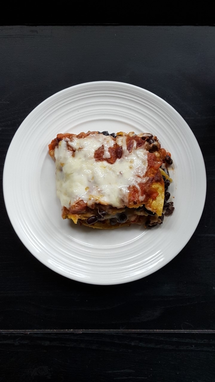 savory rhubarb strawberry black bean enchiladas