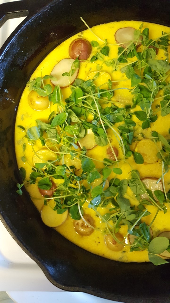 Pea Shoot Potato Ricotta Tortilla