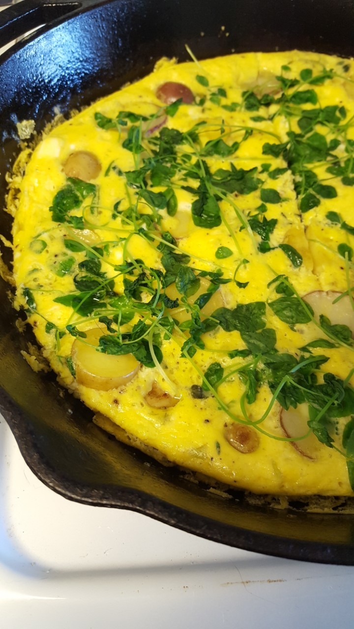 Pea Shoot Potato Ricotta Tortilla