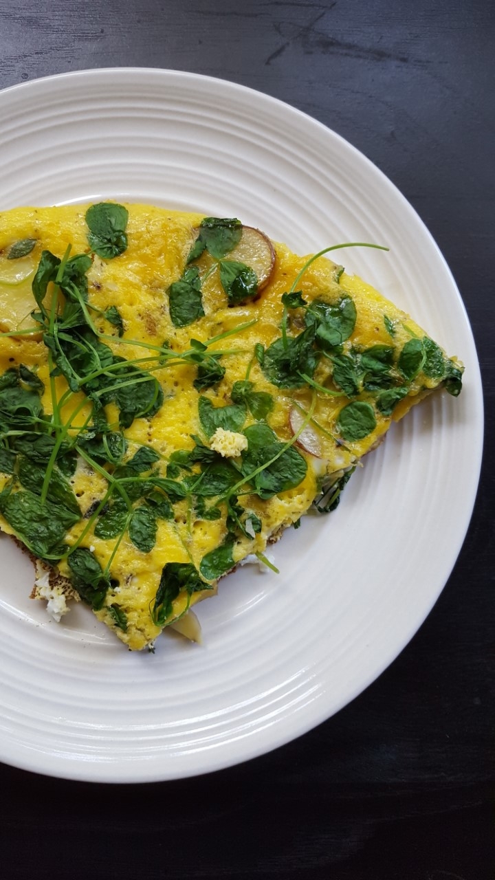 Pea Shoot Potato Ricotta Tortilla